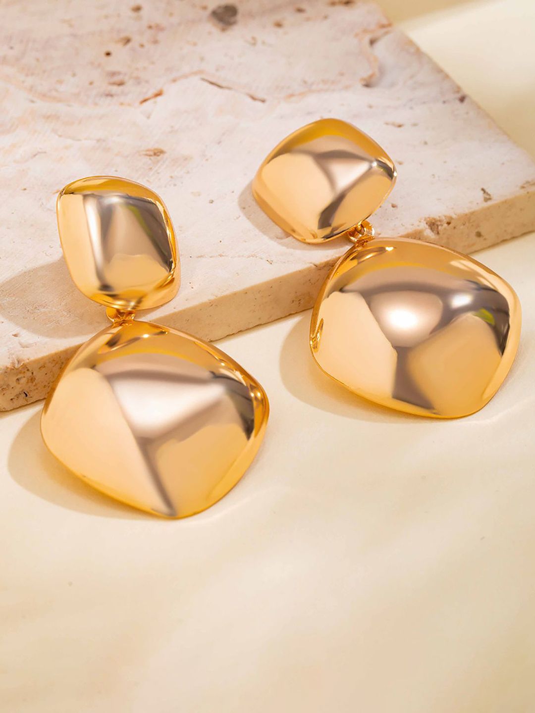 Gold-Plated Geometric Drop Earrings
