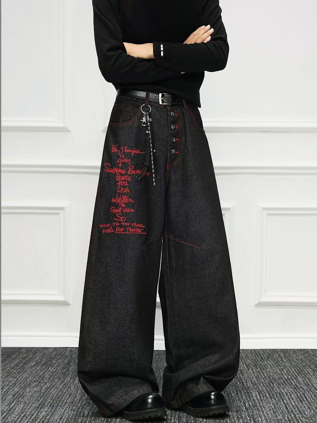 Men Wide Leg Mid-Rise Printed Jeans