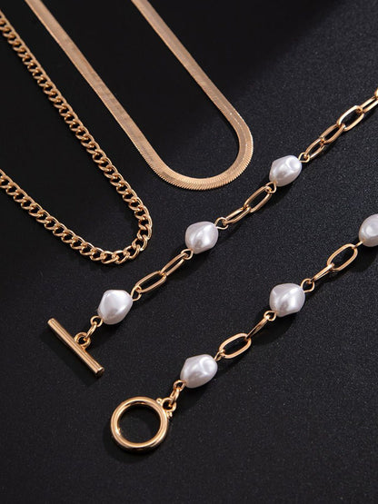 SEt Of 3 Gold-Plated Artificial Baeded MInimal Necklace