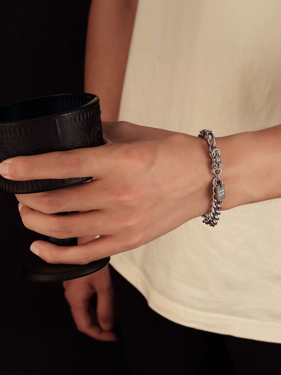 Men Handcrafted Silver-Plated Link Bracelet