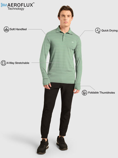 Men Striped Full Sleeves Polo Collar T-shirt