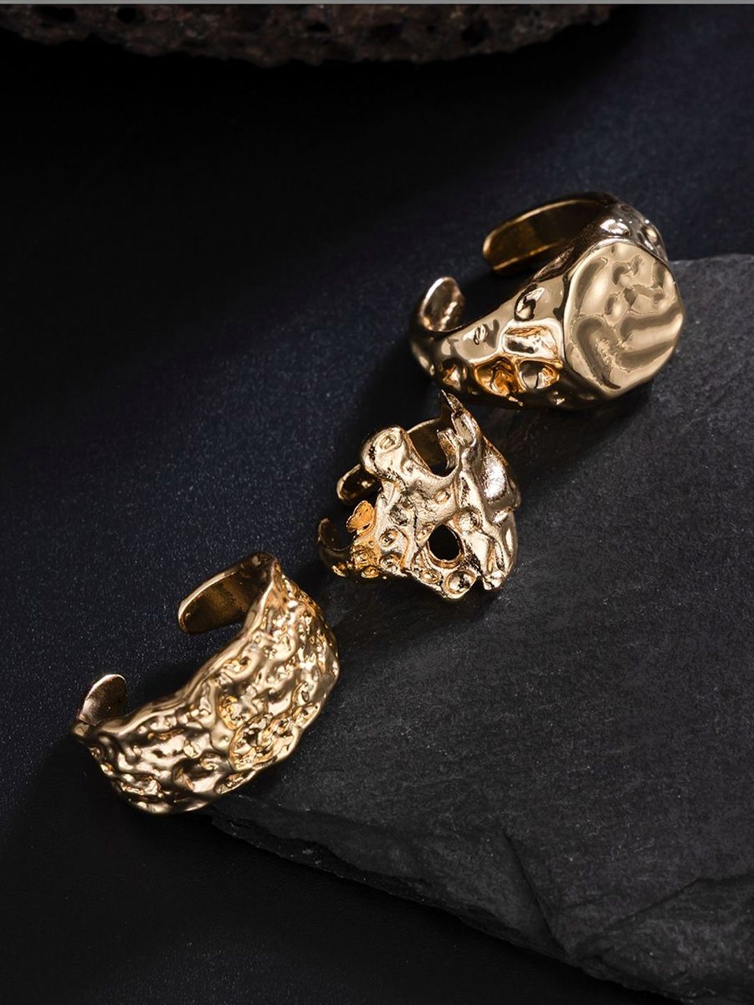 Men Set Of 3 Gold-Plated Finger Ring