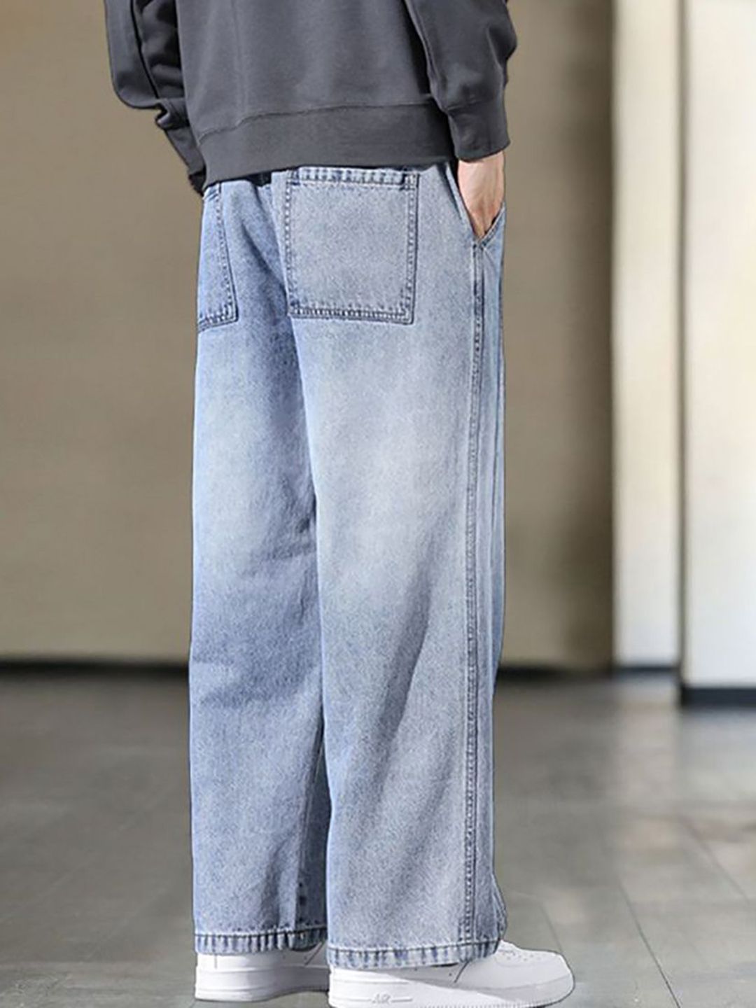 Men Wide Leg Light Fade Jeans