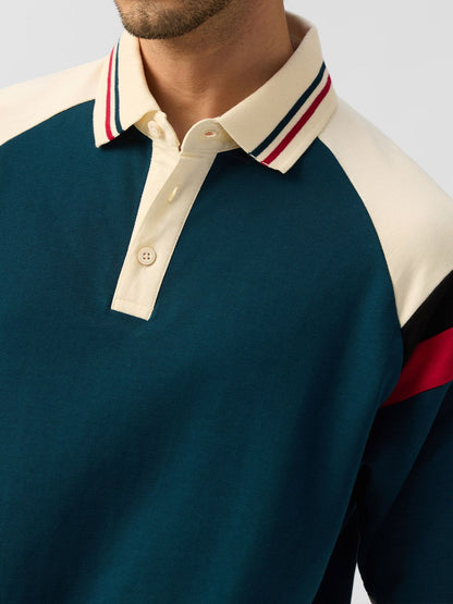 Men Colourblocked Polo Collar Drop-Shoulder Sleeves T-shirt