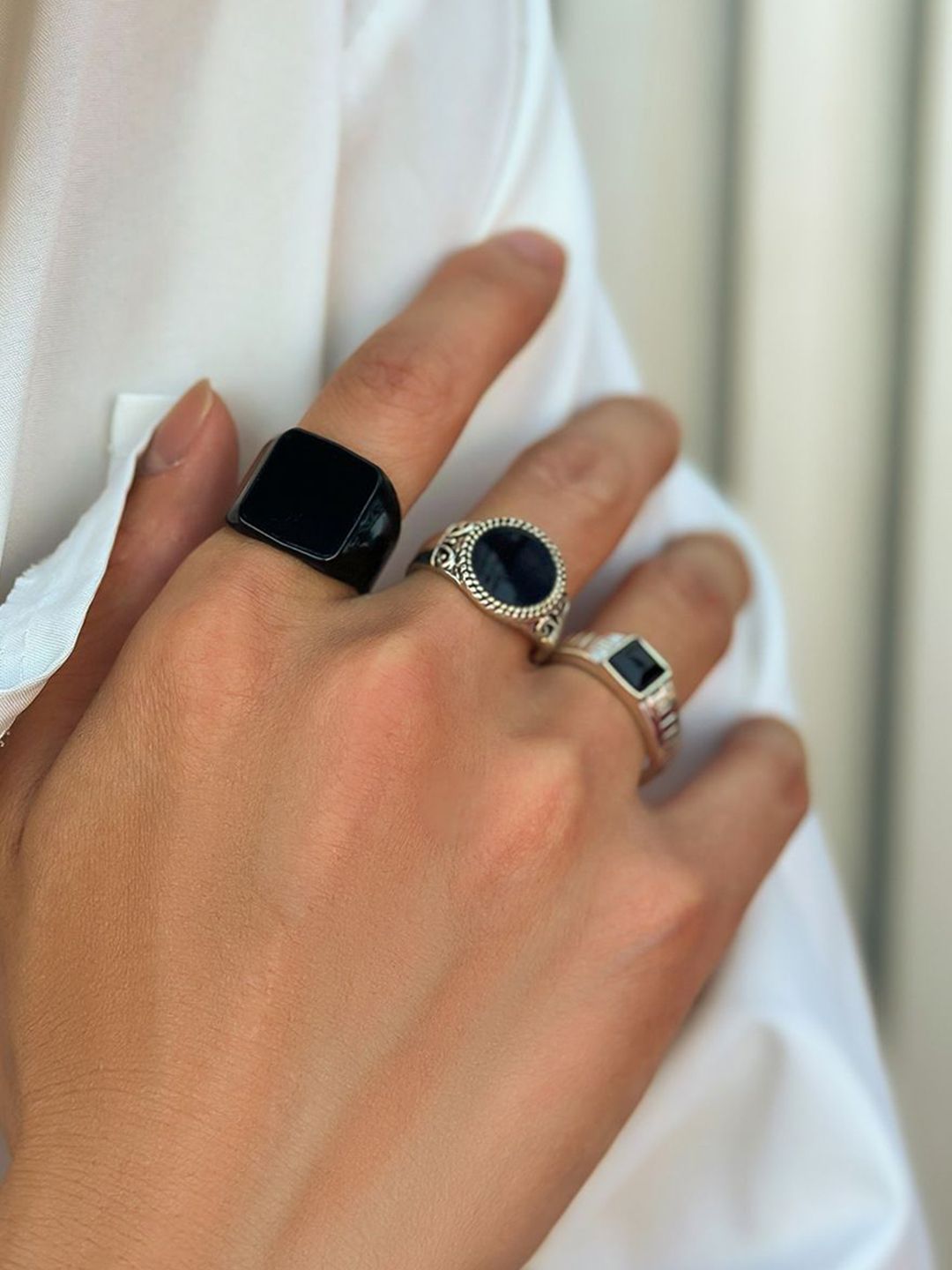 Set Of 3 Silver-Plated  Adjustable Finger Ring