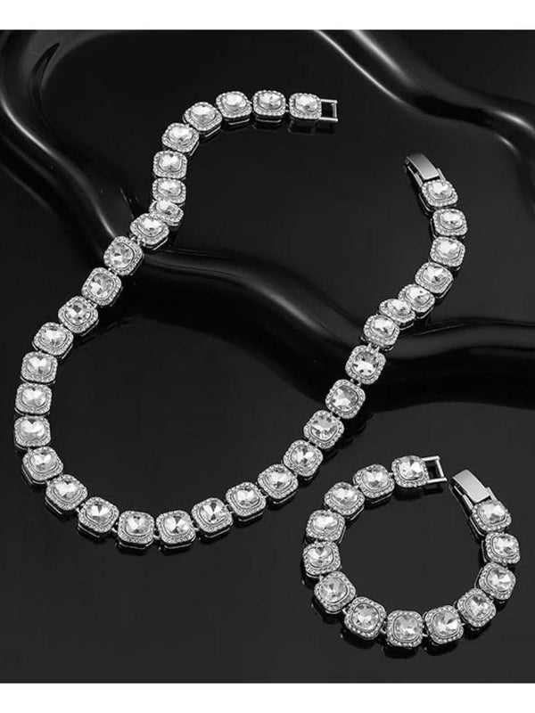 SALTY Men Stainless Steel Clavicle Diamond-Studded Necklace and Bracelet Set
