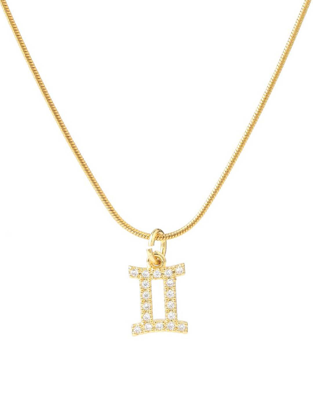 SALTY Gemini Cosmic Zodiac Artificial Stones Studded Pendant With Neck Chain