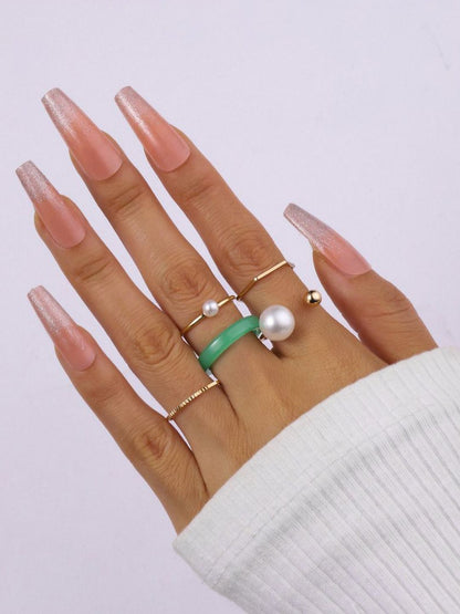 SALTY Set Of 5 Modern Maven Stylish Adjustable Finger Ring