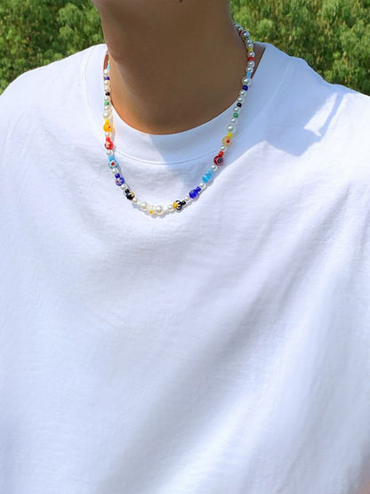 Silver-Plated Artificial Beaded Minimal Necklace