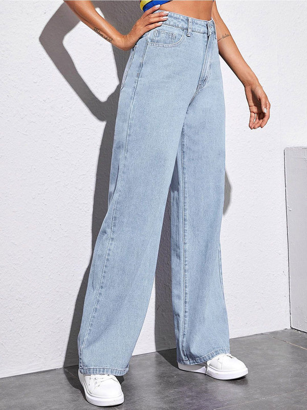 Women Wide Leg High-Rise Light Fade Stretchable Jeans