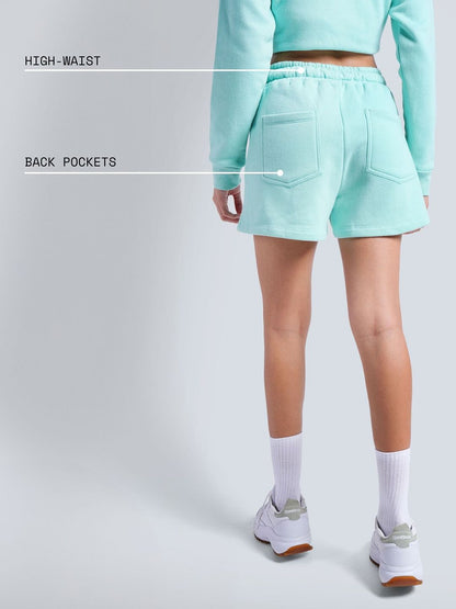 Women Mint Cloud Slim Fit High-Rise Training or Gym Shorts