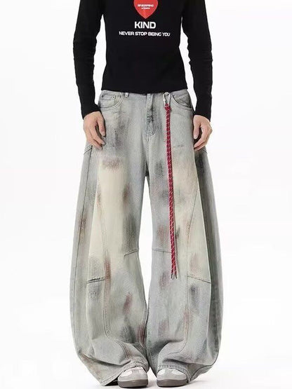 Men Wide Leg Mid-Rise Light Fade Jeans
