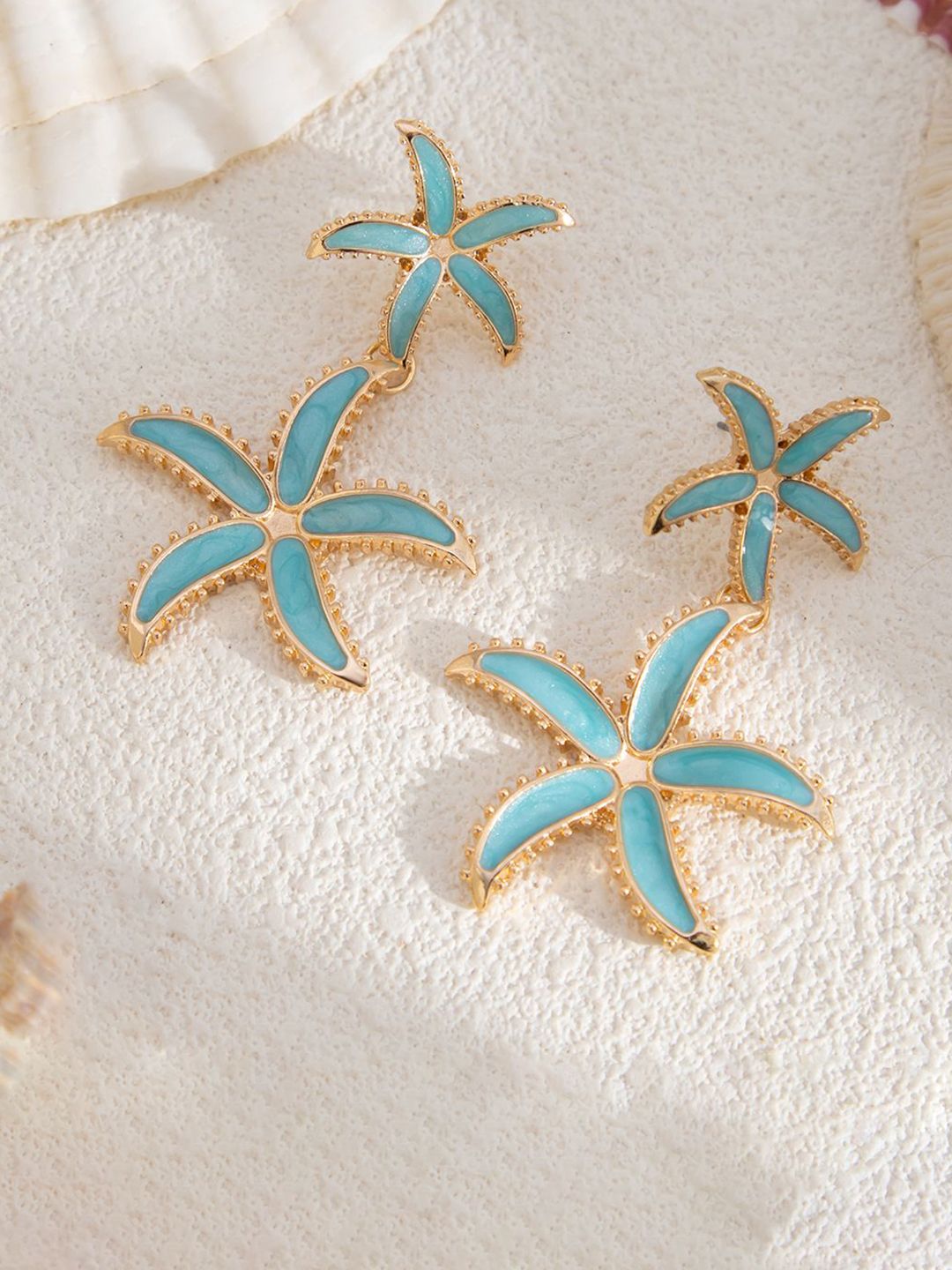 Gold Plated Star Shaped Drop Earrings