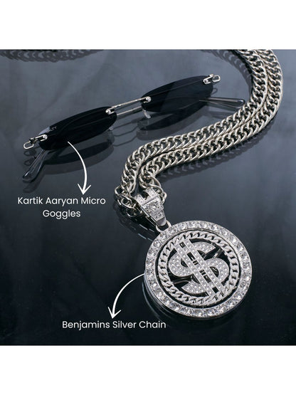 SALTY Stone Studded Circular Pendant With The Dollar Sign Chain & Micro Sunglasses