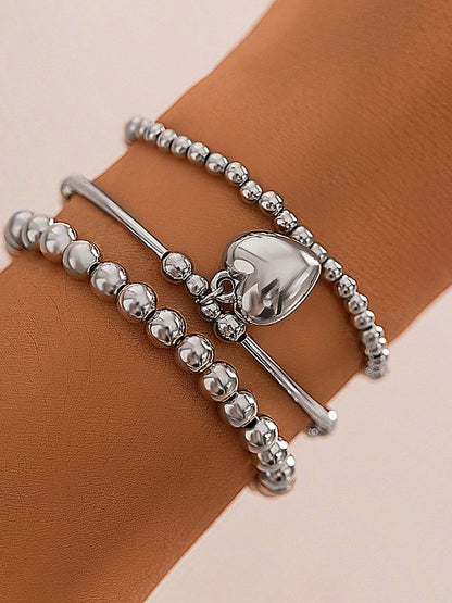 Women 3 Hand Painted Silver-Plated Charm Bracelet