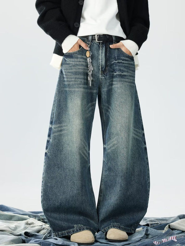 Men Wide Leg Mid-Rise Light Fade Jeans