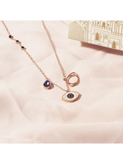 SALTY Sapphire Evil eye Necklace & Cute Evil Eye Adjustable Ring Jewellery Set
