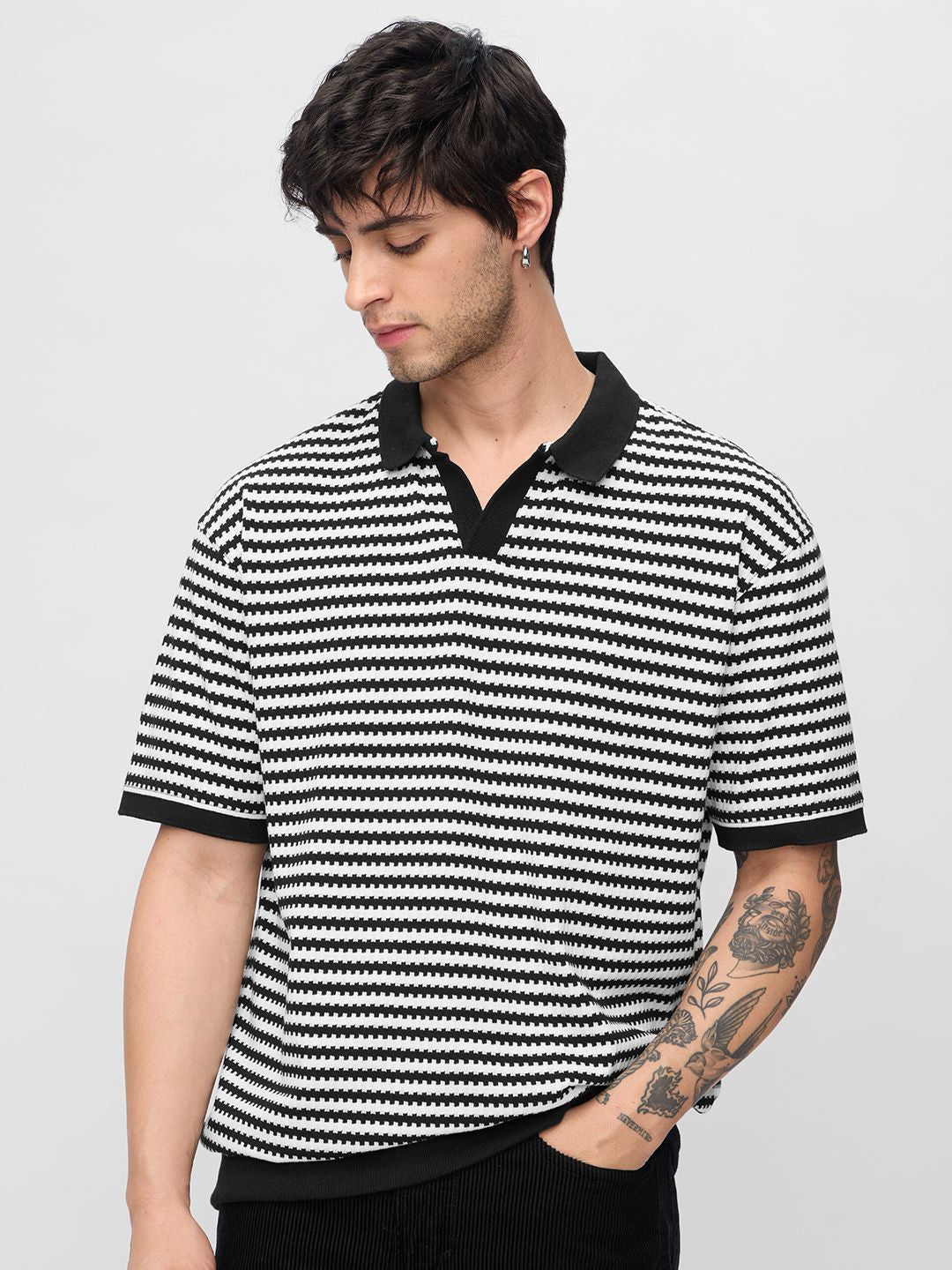 Men Oversized Jacquard Polo White Tshirts