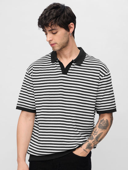 Men Oversized Jacquard Polo White Tshirts