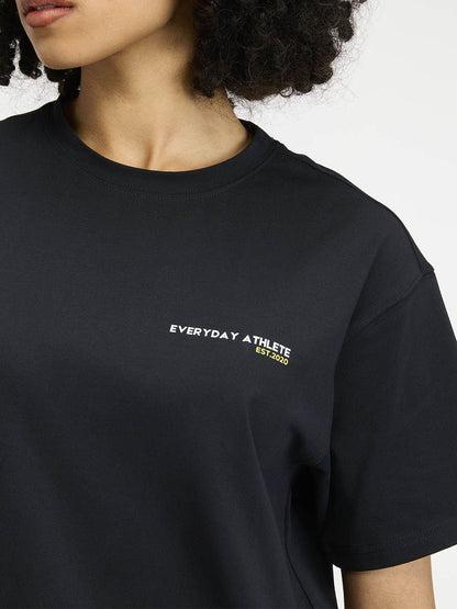 Women Black Courtside Oversized Printed Cotton-Spandex Tee