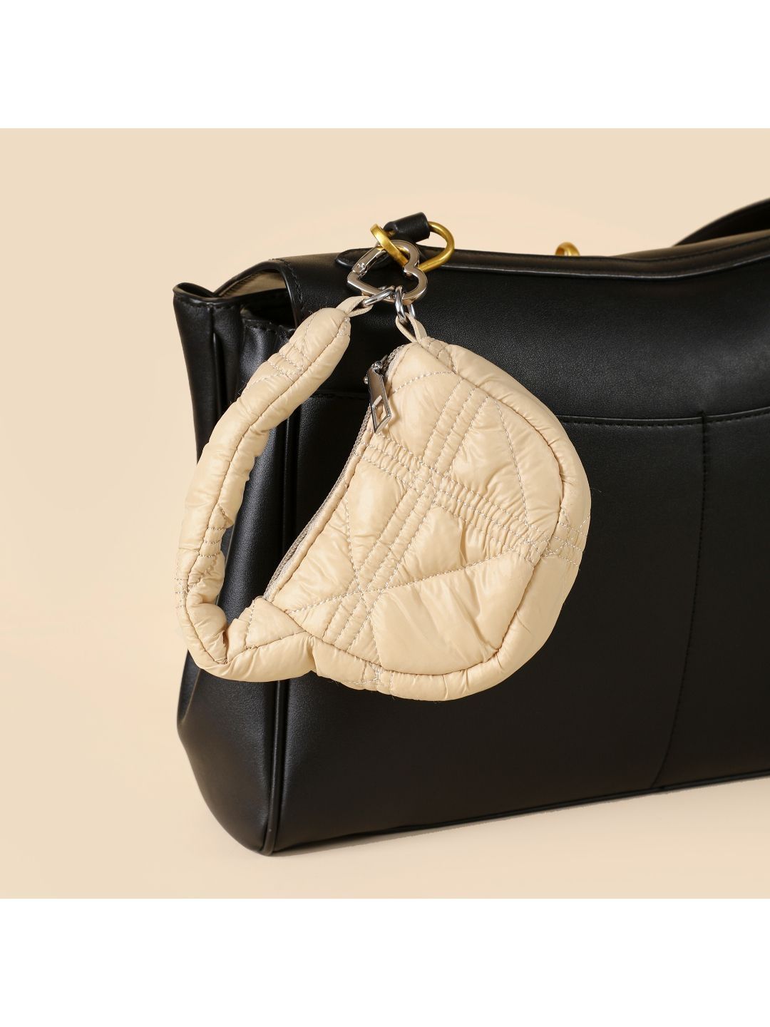 SALTY Off White Mini Quilted Puff Bag Charm