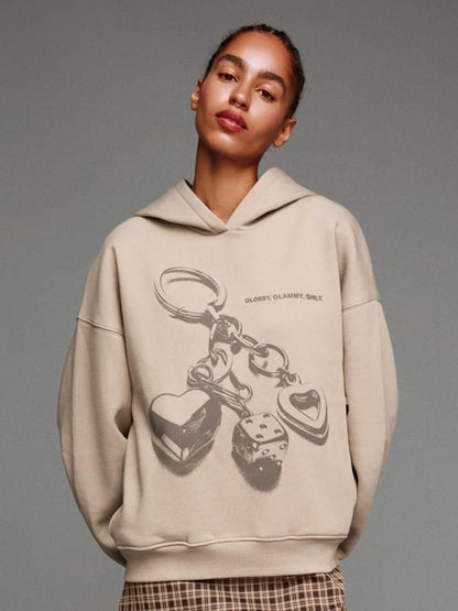 Zip-up print hoodie