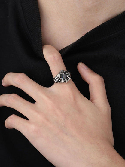 Men Sliver Plated Stone Studded Finger Ring