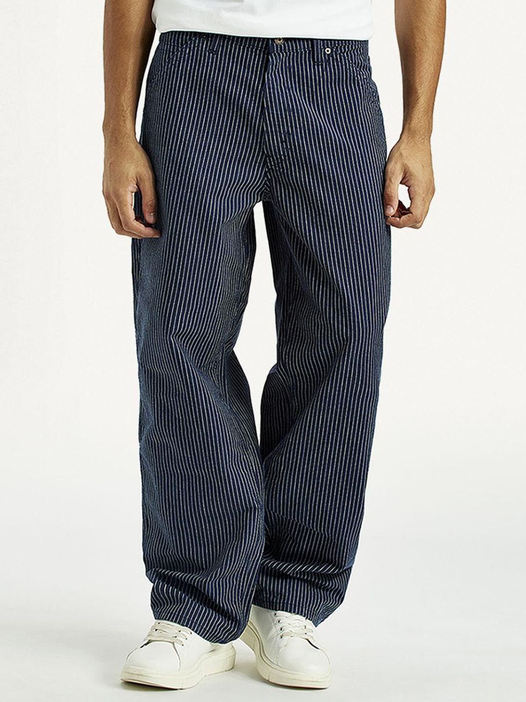 Men Striped Mid-Rise Baggy Fit Jeans
