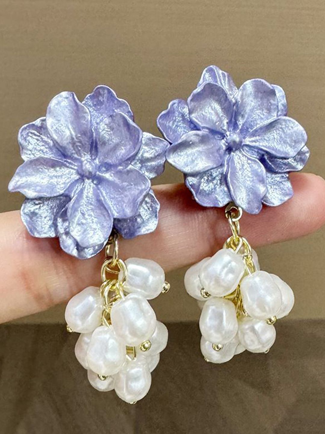Floral Shaped Pearls Studded Chunky Drop Earrings