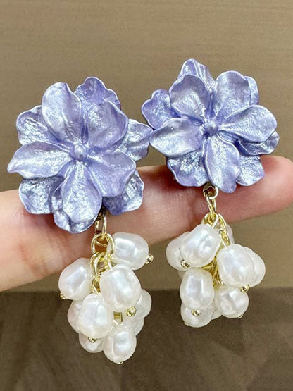 Floral Shaped Pearls Studded Chunky Drop Earrings