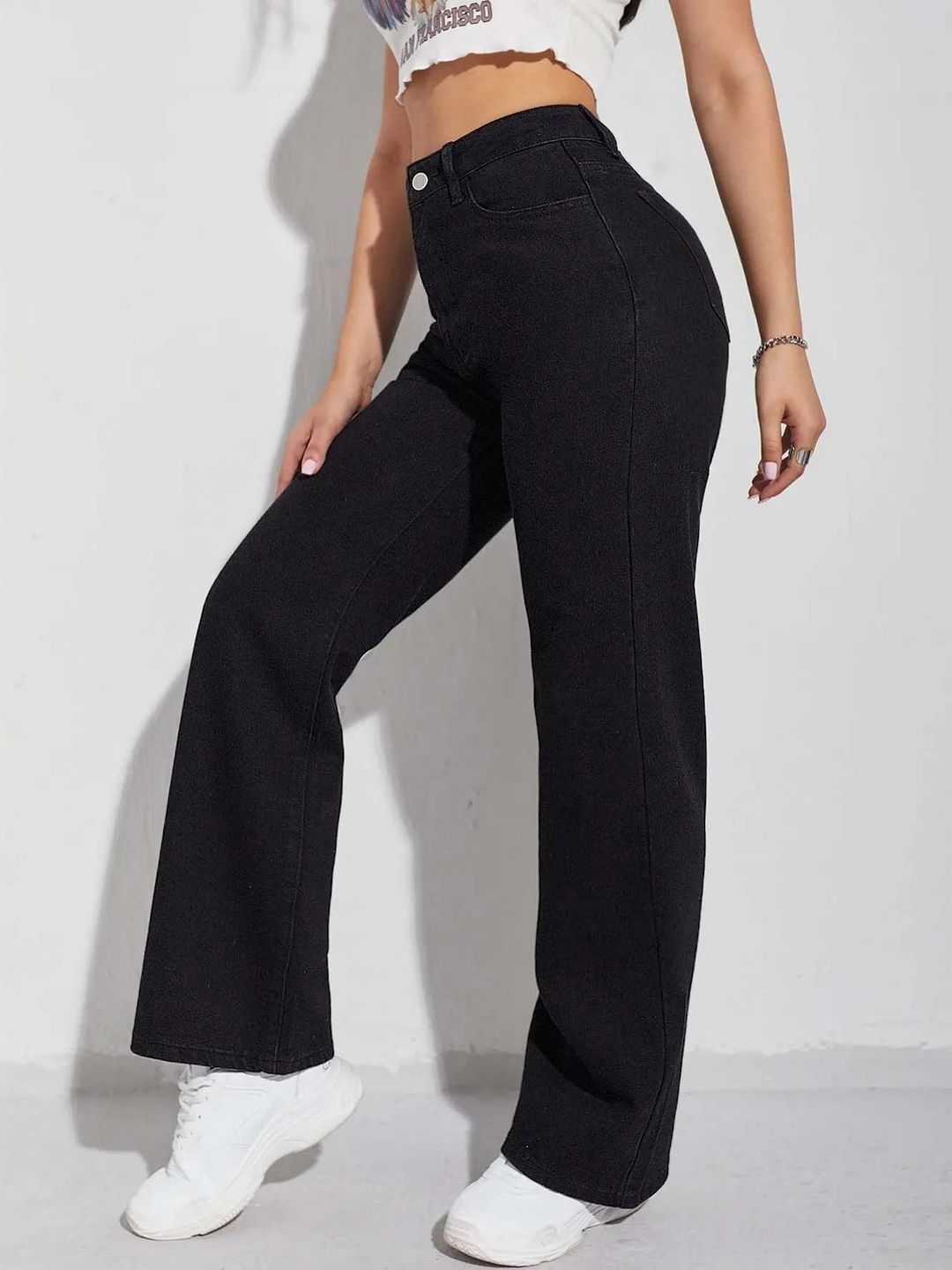Women Classic Wide Leg High-Rise Stretchable Jeans