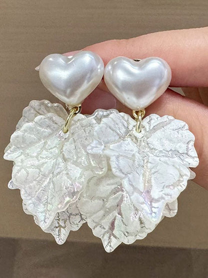 Artificial Beaded Heart Shaped Drop Earrings