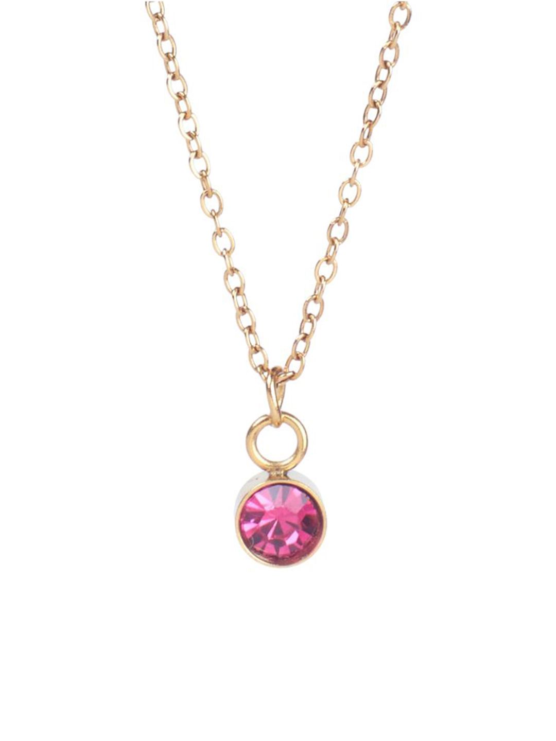 SALTY Vibrant Dark Pink Crystal Stone Studded Aura Circular Shaped Pendant with Chain