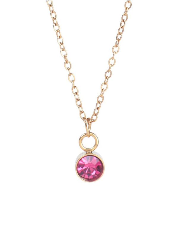SALTY Vibrant Dark Pink Crystal Stone Studded Aura Circular Shaped Pendant with Chain