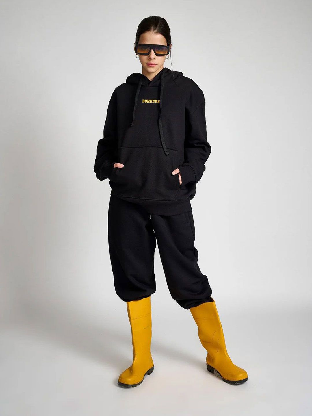 Women Black Signature Oversized Heavyweight Hoodie Fleece