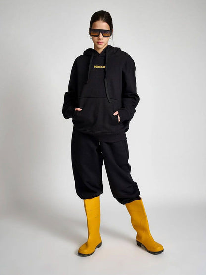 Women Black Signature Oversized Heavyweight Hoodie Fleece