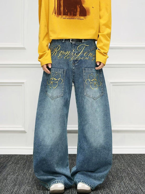 Men Wide Leg Mid-Rise Light Fade Printed Jeans