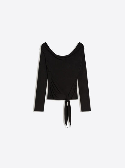 Asymmetric long sleeve T-shirt with tie