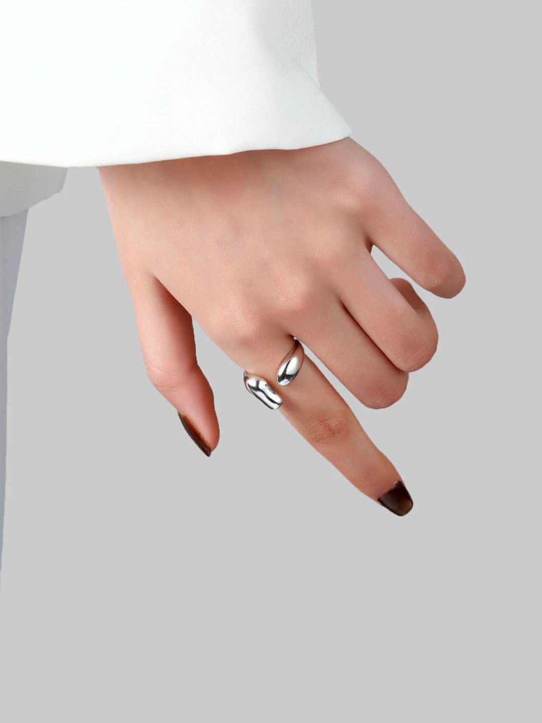 SALTY Chunky Molten Metal Silver Ring For Women & Girls Stylish Adjustable Finger Ring