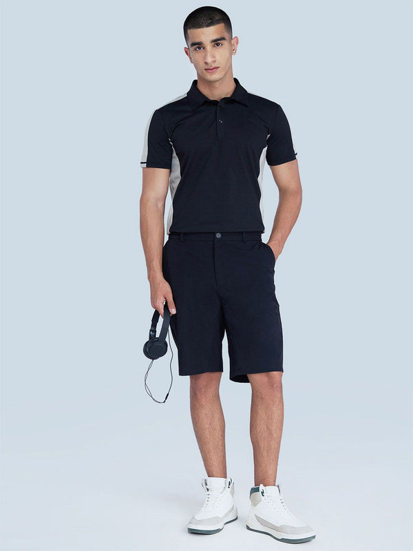 Men Solid Regular Fit Black Stride Golf Shorts