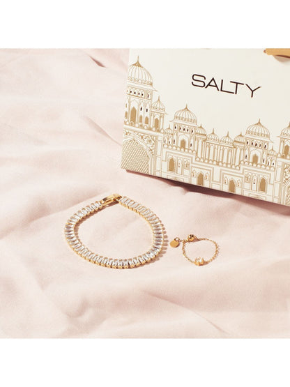 SALTY Champagne Self-Love Chain & Glimmer Diamond Tennis Bracelet Jewellery Set