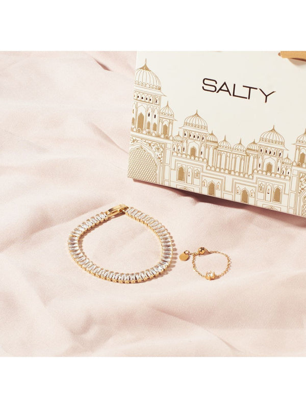 SALTY Champagne Self-Love Chain & Glimmer Diamond Tennis Bracelet Jewellery Set