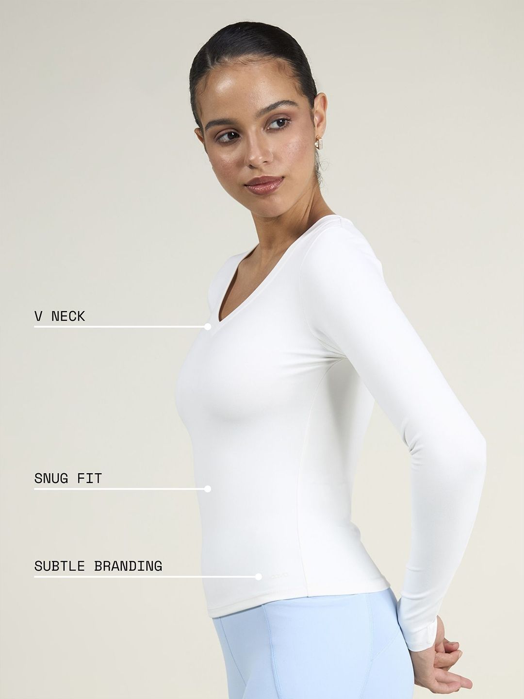 Women White Sculpt V-Neck Top