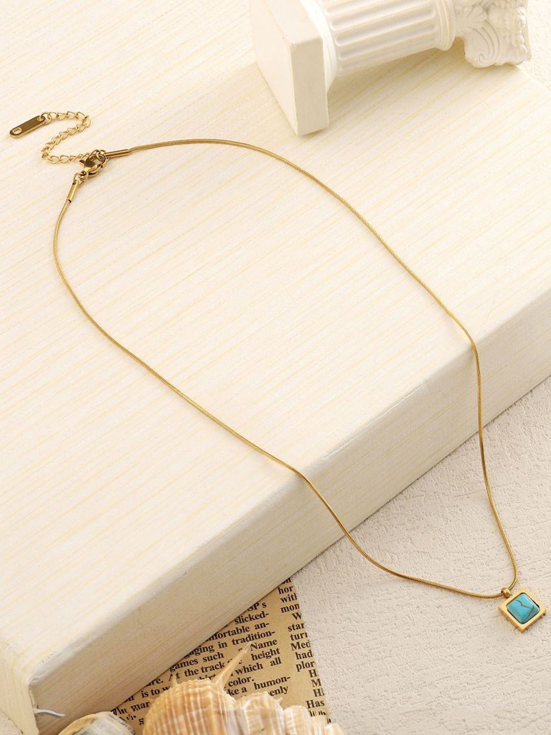 SALTY Stainless Steel Sapphire Square Charm Chain