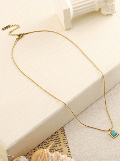 SALTY Stainless Steel Sapphire Square Charm Chain
