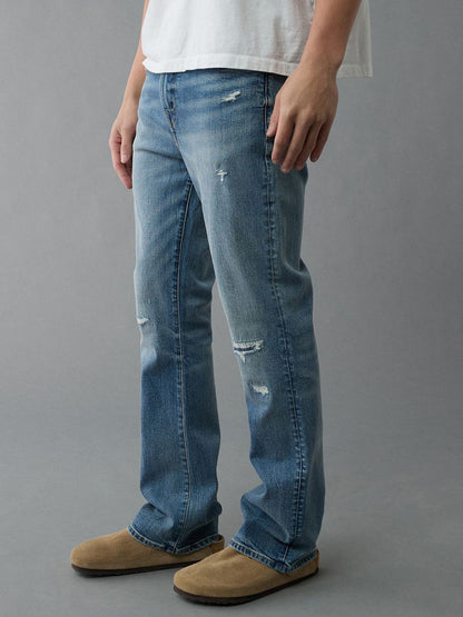 Men Bootcut Low Distress Light Fade Jeans
