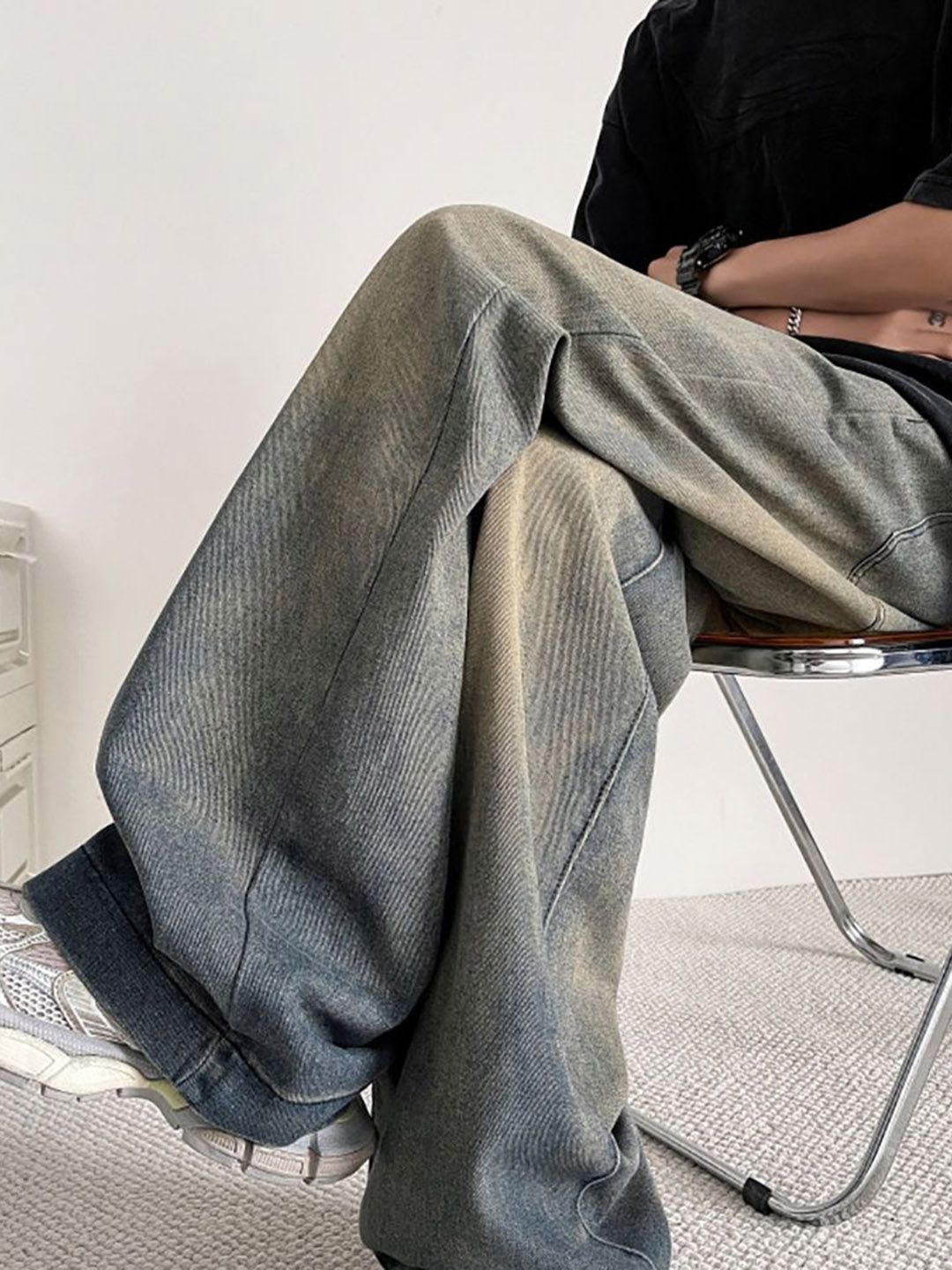 Men Wide Leg Medium Shade Jeans