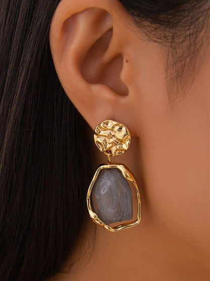 Gold-Plated Oval Drop Earrings