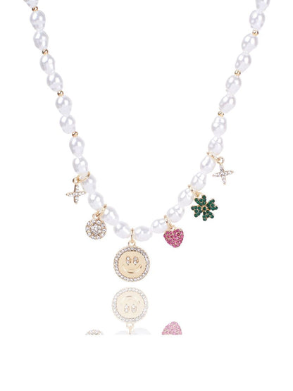 SALTY Sleek Pearl Tassel Charm Statement Necklace
