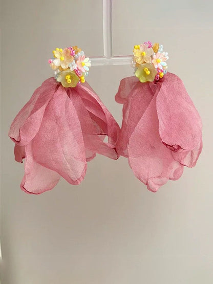 Artificial Beaded Floral Shaped Drop Earrings